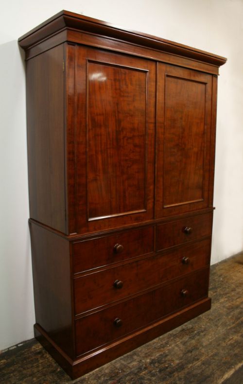 Early Victorian Spanish Mahogany Linen Press