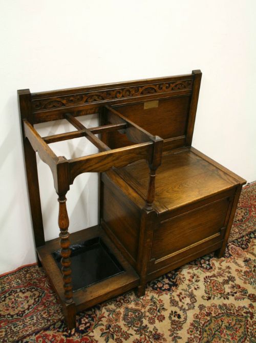 Jacobean Revival Oak Monks Bench/stick Stand