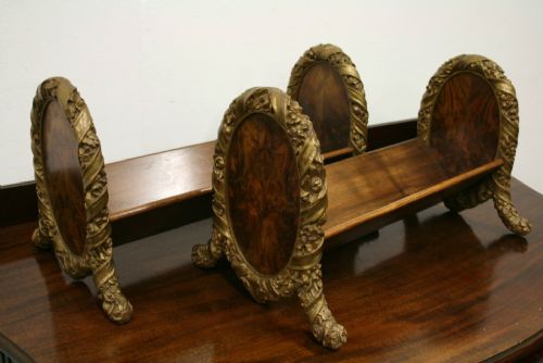 Pair of Walnut Gilded Book Troughs