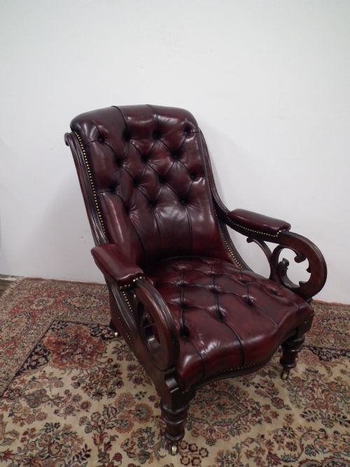 Early Victorian Carved Mahogany Easy Chair