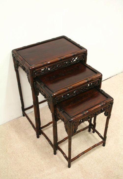 Nest of 3 Carved Rosewood Occasional Tables