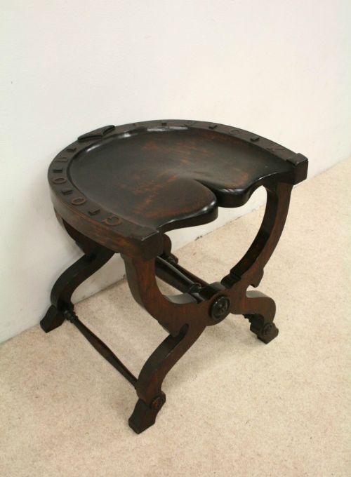 Stained Beech Horse Shoe Stool