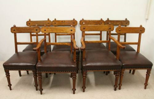 Set of 8 Oak Pugin Style Dining Chairs