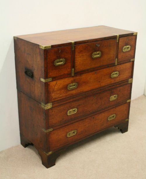 Victorian Teak Secretaire Military Chest