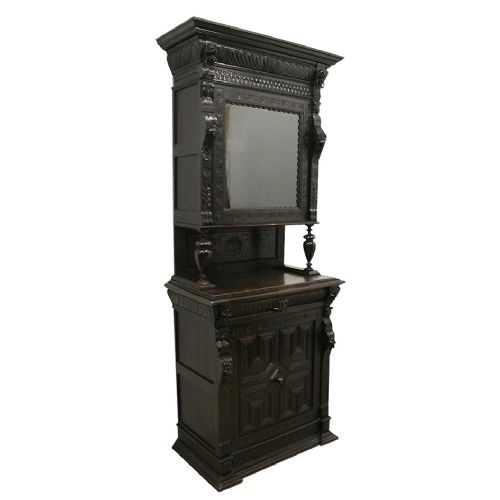 Continental Carved Oak Cabinet Bookcase