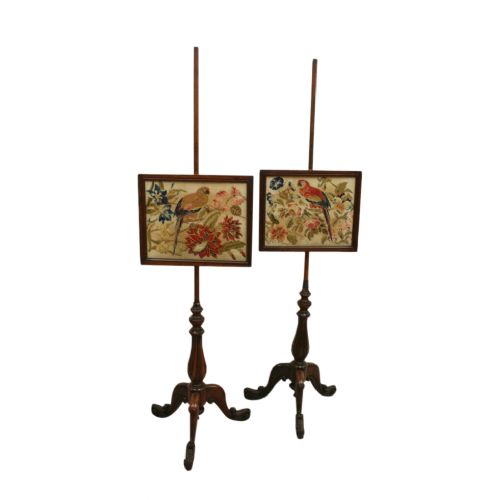 Pair of Early Victorian Rosewood Pole Screens