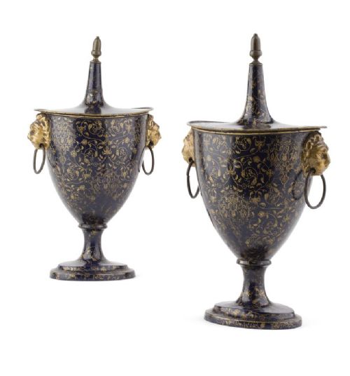 Pair of Regency Toleware Painted Urns