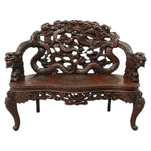 Carved Hardwood Japanese Settee/bench