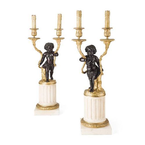 Pair of French Gilt and Bronze Candelabra