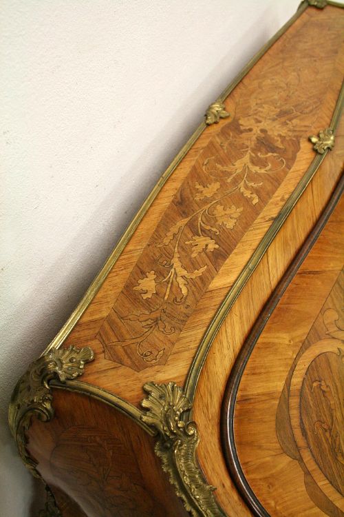 fig 1. Louis XVI Style Burr Walnut Ormolu Mounted Bureau de Dame