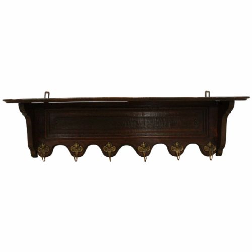 French Oak and Carved Oak Hat Rack and Bracket Shelf