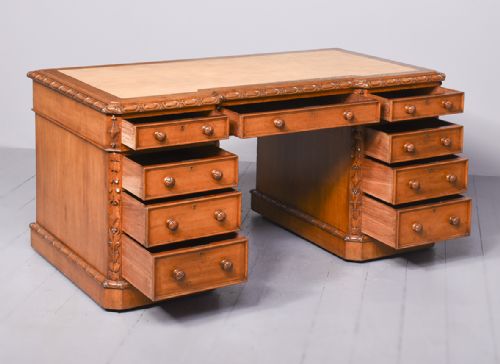 CARVED VICTORIAN PEDESTAL DESK - ADDITIONAL PHOTO 4