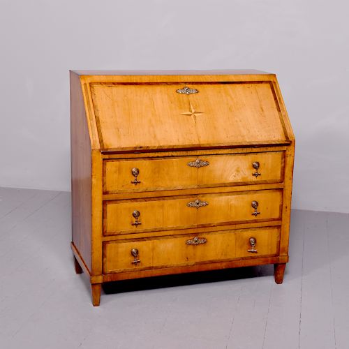 Stylish, 19th Century Rosewood - Inlaid, Blonde Walnut Continental Bureau (Secretaire)