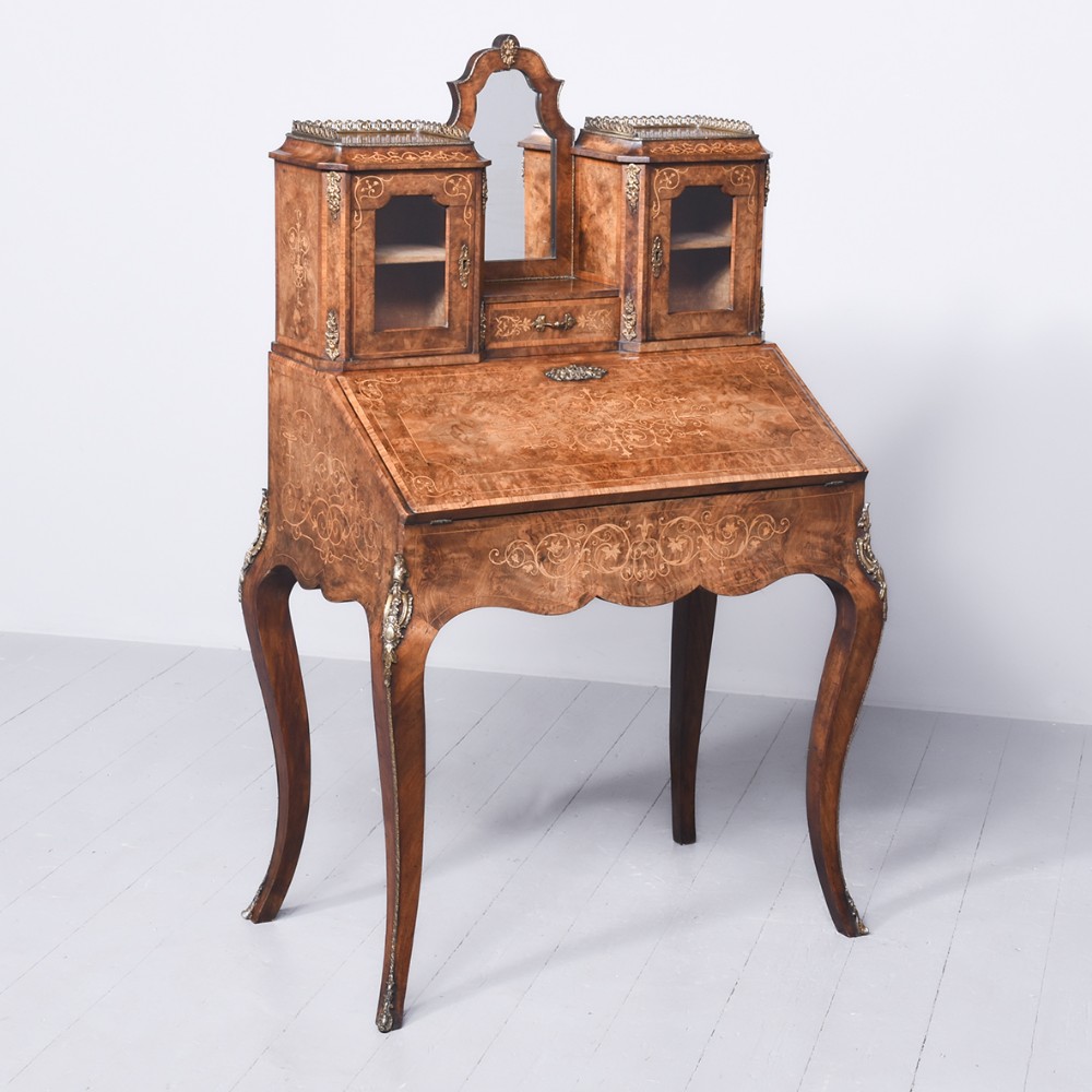 Mid Victorian Inlaid Burr Walnut Ladies Writing Desk (Bonheur De Jour)