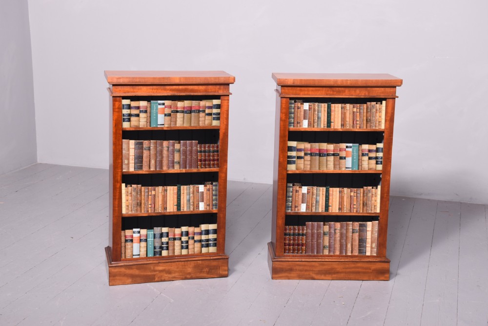 Pair of Victorian neat sized, mahogany open bookcases with adjustable shelves View II