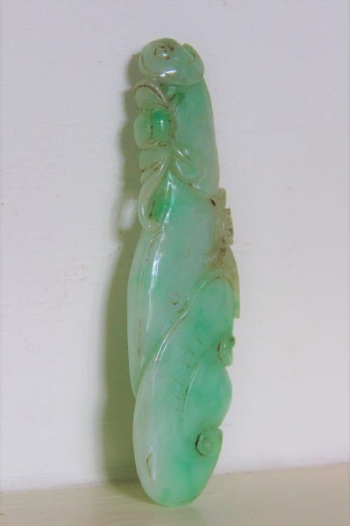 Finely Carved Chinese Green Jade Pendant