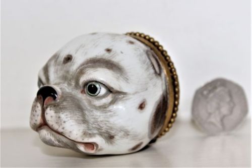 Large Hand Painted Porcelain Bonbonniere in the Form of a Pugs Head
