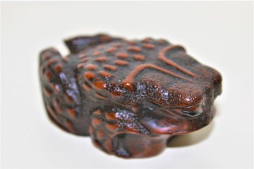 Antique Carved Boxwood Netsuke of a Warted Toad Signed by Masanao