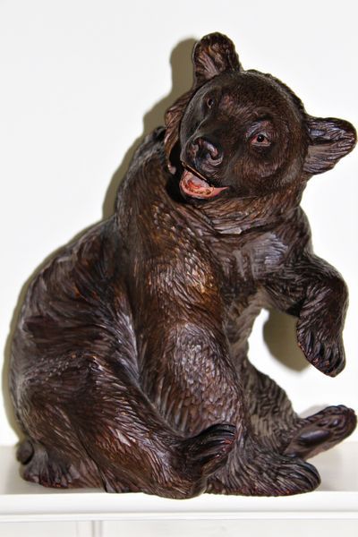 Carved Wood Seated Bear