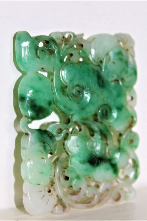 Carved Chinese Green Jade Plaque