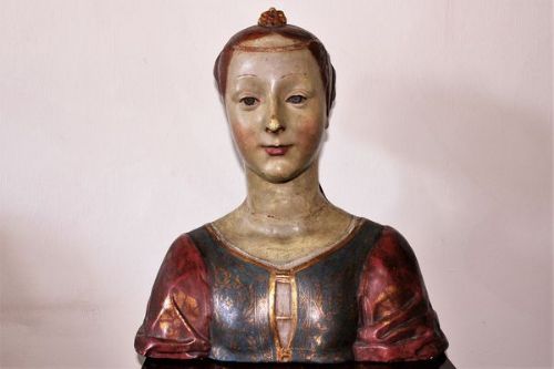 Well Sculpted Life Size Terracotta Bust Polychrome and Gilded Italian