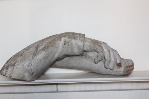 Well Carved Wood Hand and Arm Holding a Scroll English Circa 1880