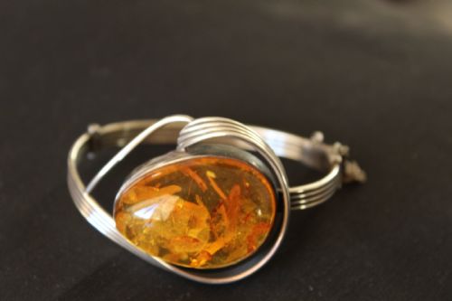 A Stylish Silver Bracelet with a Large  Amber Stone Possibly French Circa 1930