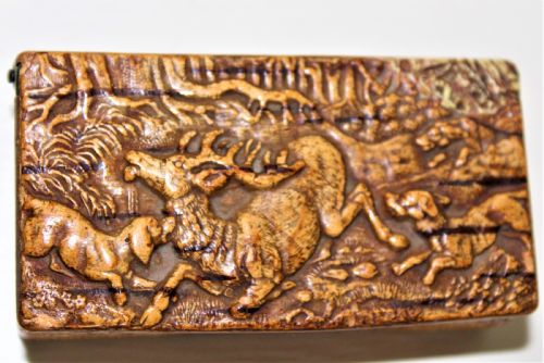 A 19th Century Swedish Relief Carved Birch Wood Snuffbox Depicting a Hunting Scene