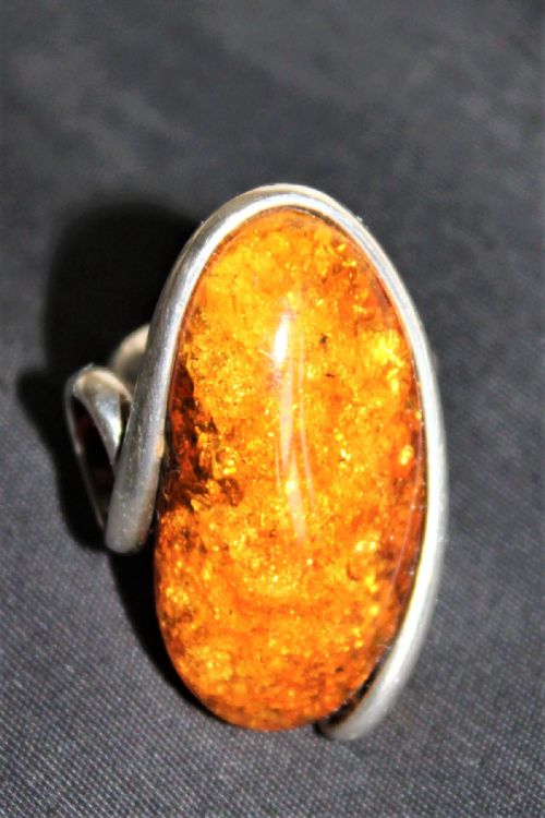 A Very Stylish Heavy Gauge Silver and Large Amber Stone Ring Hall Marked Possibly Danish