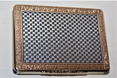 A Superb and Extremely Smart Silver and Gold Snuff Box of Heavy Gauge Silver Which Has a Very Attractive Chequered Finish Austrian Circa 1900
