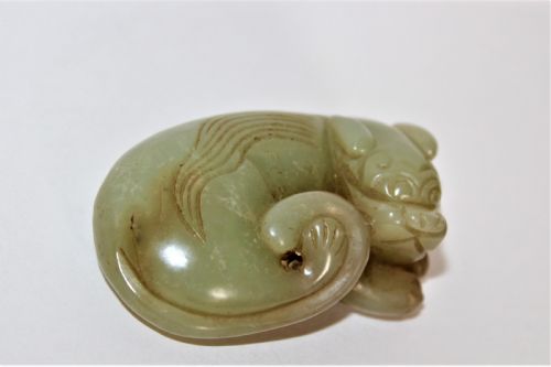 A Finely Carved Chinese Celadon Jade Cat