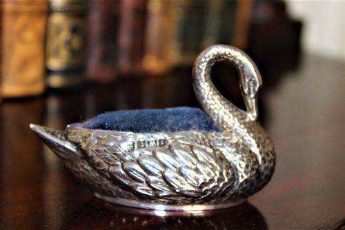 A Charming English Silver Pin Cushion in the Form of a Swan Circa 1910