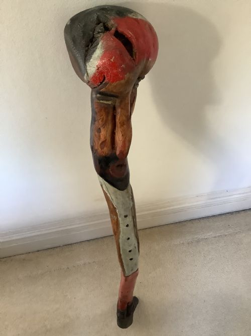AN EXTRAORDINARY SUBSTANTIAL POLYCHROMED THORN WOOD FOLK ART WALKING STICK - ADDITIONAL PHOTO 2