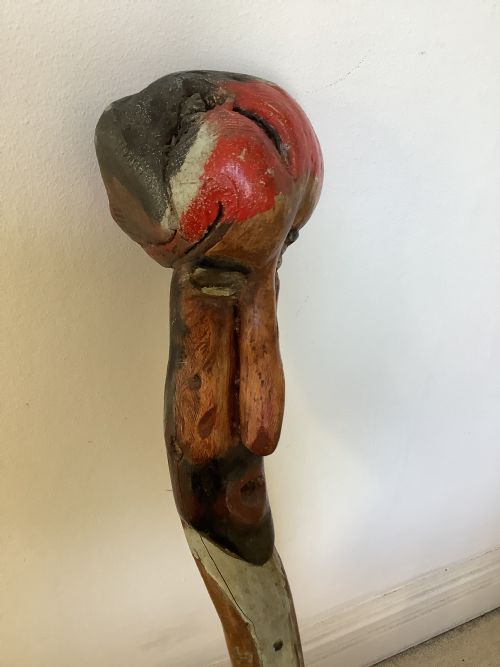 AN EXTRAORDINARY SUBSTANTIAL POLYCHROMED THORN WOOD FOLK ART WALKING STICK - ADDITIONAL PHOTO 4
