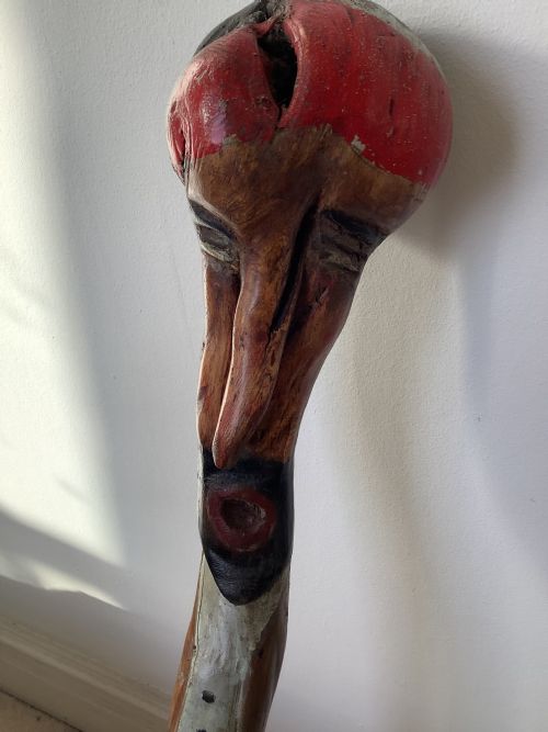 AN EXTRAORDINARY SUBSTANTIAL POLYCHROMED THORN WOOD FOLK ART WALKING STICK - ADDITIONAL PHOTO 9