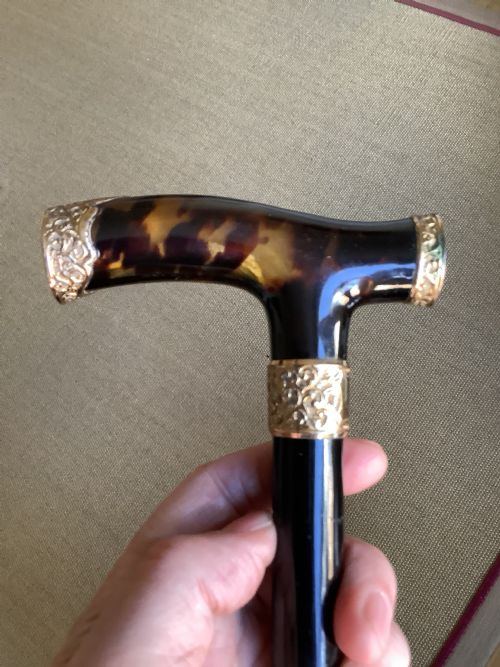 A Very Impressive and Elegant Carved Tortoiseshell Walking Stick Handle