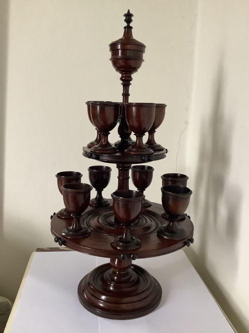 A STUNNING TREEN WARE REVOLVING EGG CUP STAND FROM THE PRIVATE COLLECTION OF THE LATE MRS HENRY T FORD THE SECOND - ADDITIONAL PHOTO 3