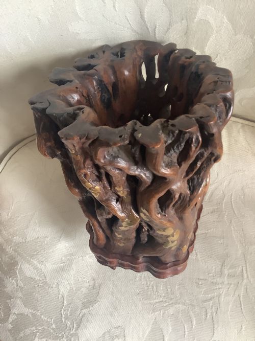 A SPECTACULAR LARGE CHINESE RARE AND UNUSUAL HARD WOOD BRUSH POT - ADDITIONAL PHOTO 7