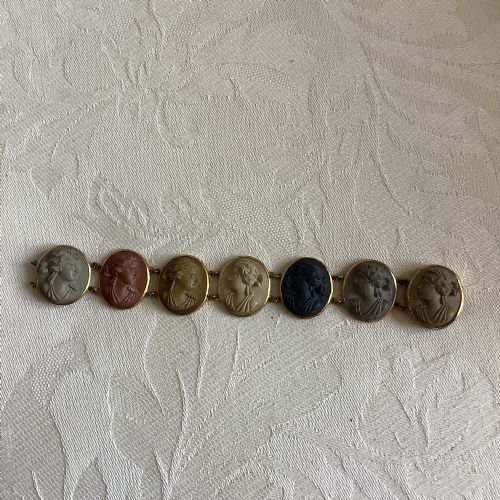 A VERY FINELY CARVED VICTORIAN GILT LAVA STONE BRACELET - ADDITIONAL PHOTO 1