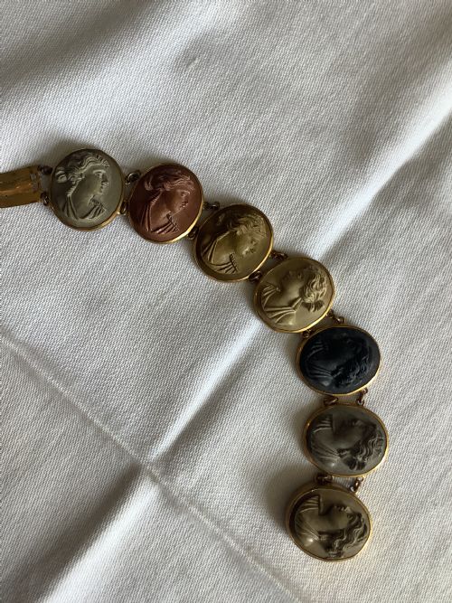 A VERY FINELY CARVED VICTORIAN GILT LAVA STONE BRACELET - ADDITIONAL PHOTO 3