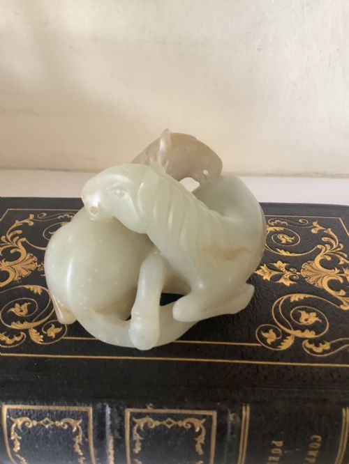 A Finely Carved Hard Stone of the Jade Family of Two Horses