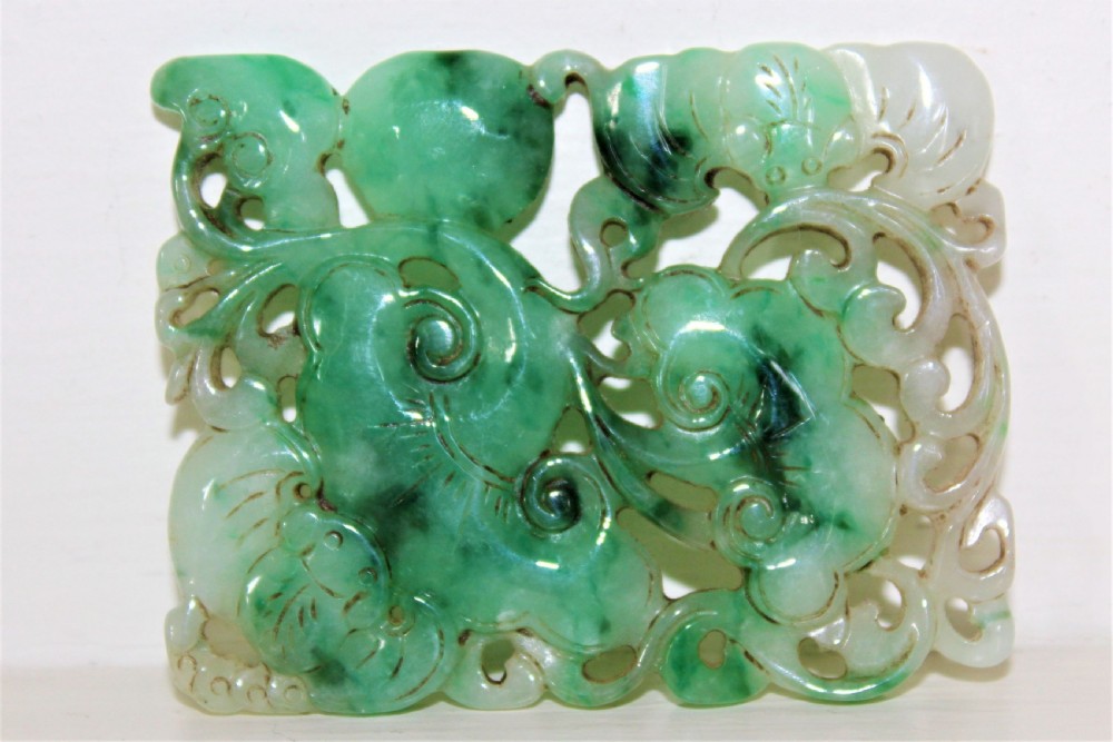 Carved Chinese Green Jade Plaque View II