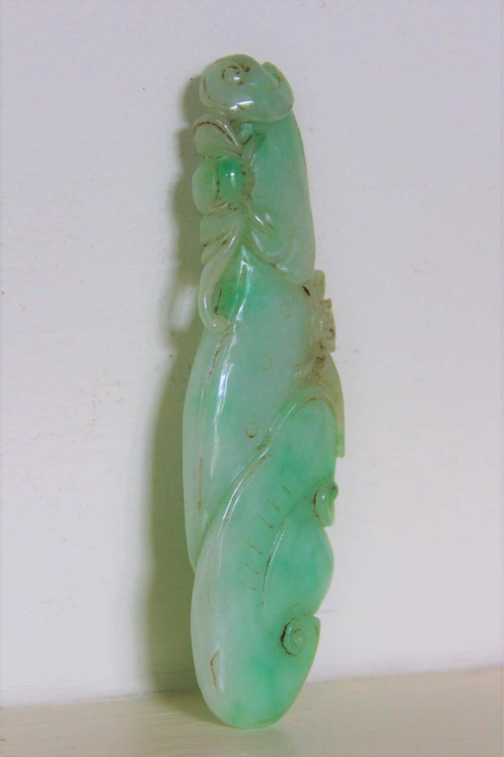 Finely Carved Chinese Green Jade Pendant