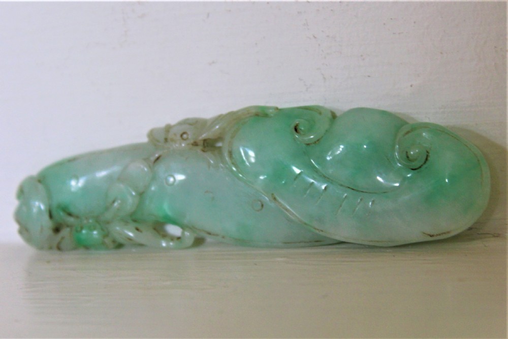 Finely Carved Chinese Green Jade Pendant View III