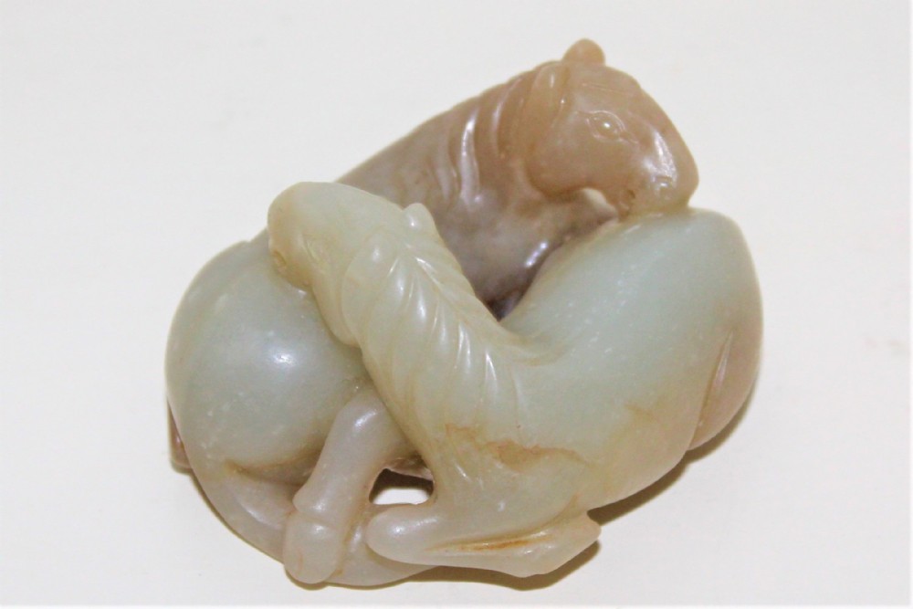 19th Century Chinese hard stone Carving of Two Recumbent Horses