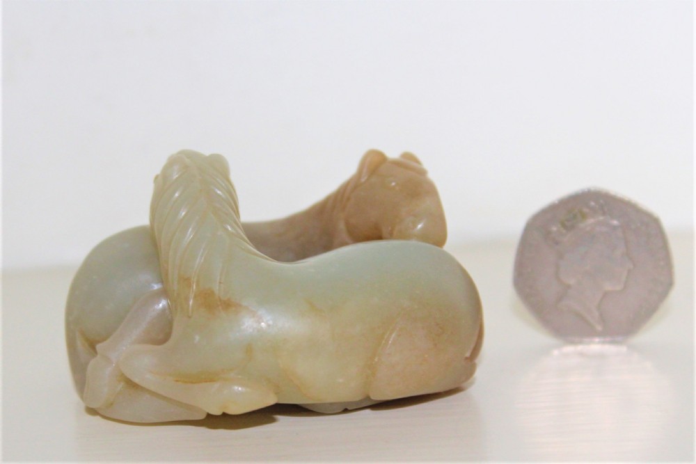 19th Century Chinese hard stone Carving of Two Recumbent Horses View V