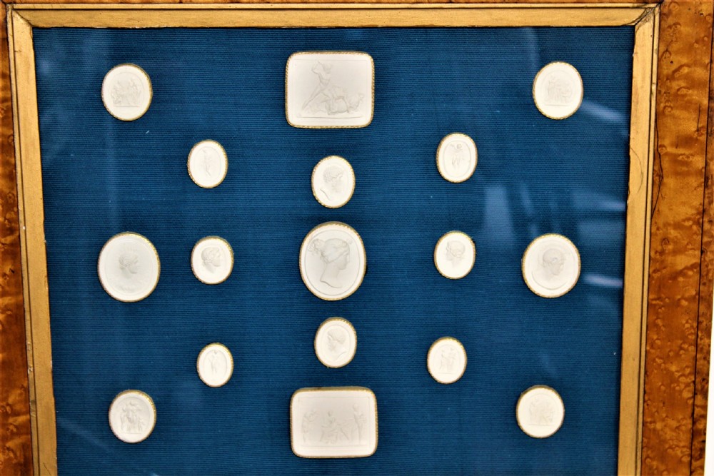 Set of 17 Framed plaster Intaglios Coiled in gold Paper View II