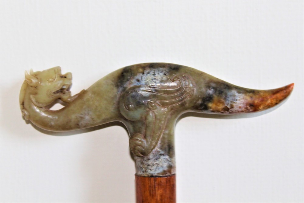 Chinese Jade handled Walking Stick 19th Century View II