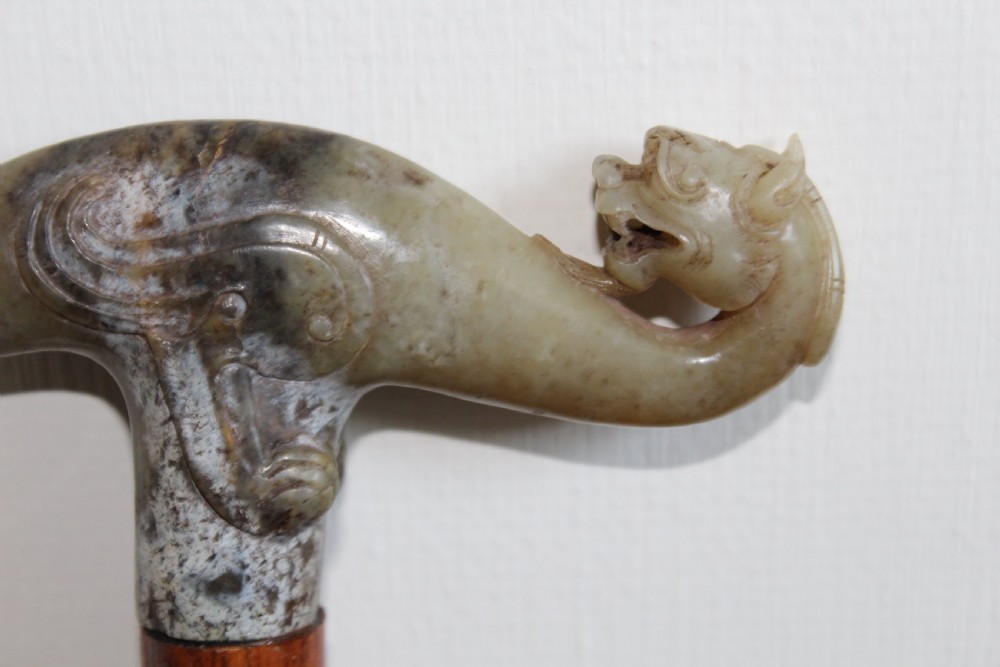 Chinese Jade handled Walking Stick 19th Century View V