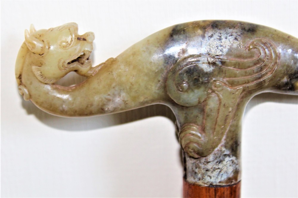 Chinese Jade handled Walking Stick 19th Century View VI
